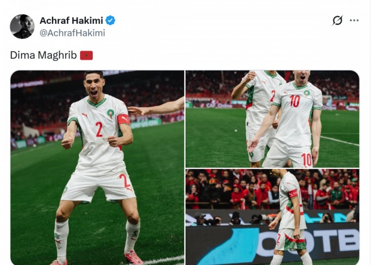 阿什拉夫社媒庆祝晋级非洲杯四强：永远的摩洛哥